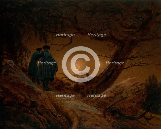 Two Men Contemplating the Moon, ca 1820. Artist: Friedrich, Caspar David (1774-1840)