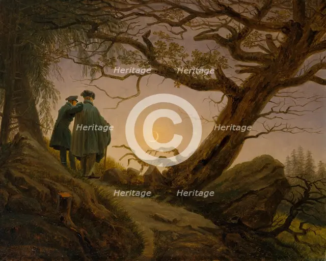 Two Men Contemplating the Moon, ca. 1825-30. Creator: Caspar David Friedrich.