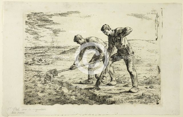 Two Men Digging, 1855–56. Creator: Jean Francois Millet.
