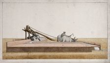 Two men drawing water from a well to channel into the fields, (between 1800 and 1899?). Creator: Unknown