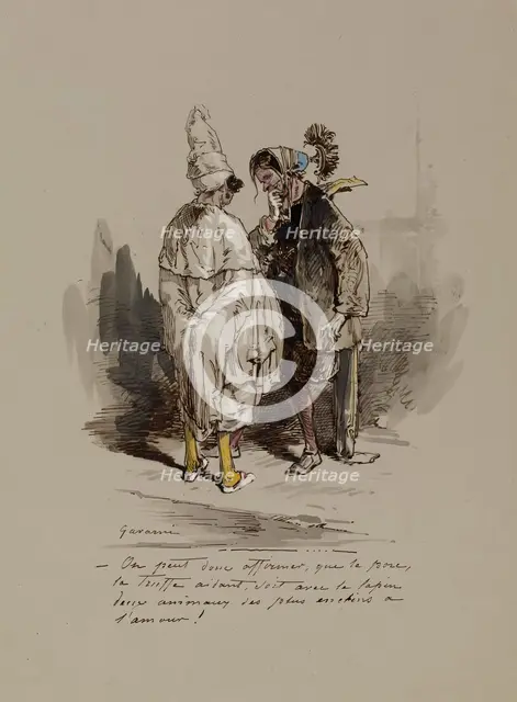 Two Men in Fancy Dress Costumes, 1804-1866. Creator: Paul Gavarni.