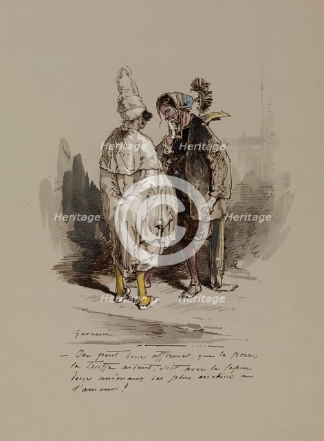 Two Men in Fancy Dress Costumes, 1804-1866. Creator: Paul Gavarni.