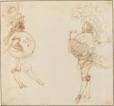 Two Men in Masquerade Costumes: The Earth and a Parade Helmet, c. 1645. Creator: Stefano della Bella