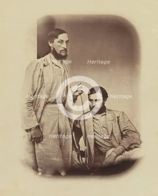 Two men;India after the Mutiny & Kutub Minar, 1858, 1858. Creator: Felice Beato.