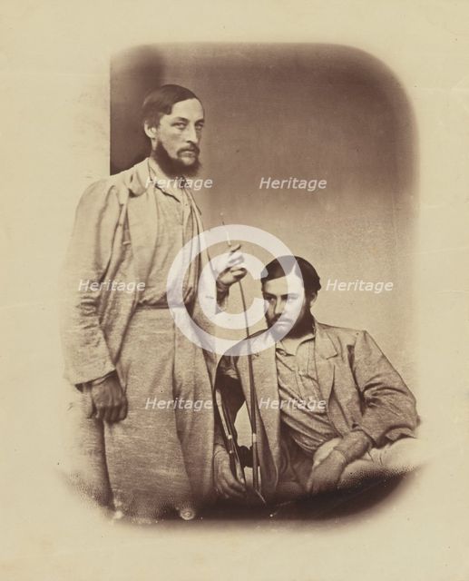 Two men;India after the Mutiny & Kutub Minar, 1858, 1858. Creator: Felice Beato.