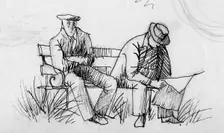 Two men on a bench, c1950. Creator: Shirley Markham