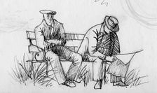 Two men on a bench, c1950. Creator: Shirley Markham
