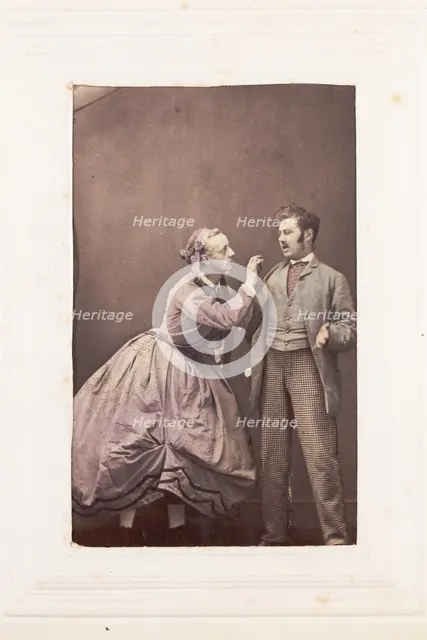 Two men, one in drag, posing in disagreement, [between 1890 and 1899?]. Creator: Unknown.