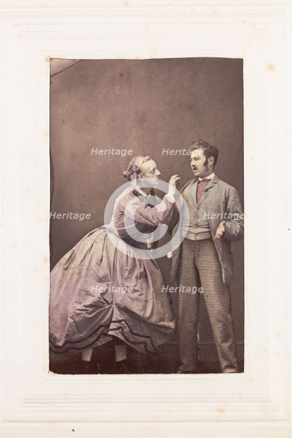 Two men, one in drag, posing in disagreement, [between 1890 and 1899?]. Creator: Unknown.