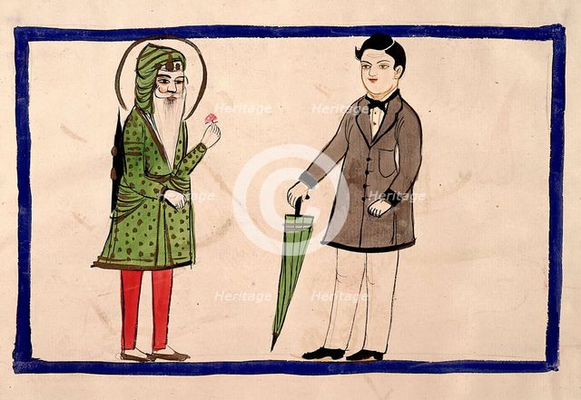 Two men, one in Punjabi dress, one in European dress. Creator: Unknown.