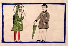 Two men, one in Punjabi dress, one in European dress. Creator: Unknown