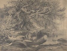 Two Men Resting by a Lake (recto)..., early to mid-19th century. Creator: Alexandre Calame