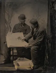 Two Men Reviewing Plans, 1860s-70s. Creator: Unknown