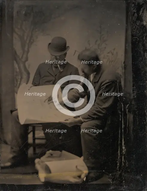 Two Men Reviewing Plans, 1860s-70s. Creator: Unknown.