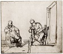 Two Men Seated at a Doorway 1913.Artist: Rembrandt Harmensz van Rijn
