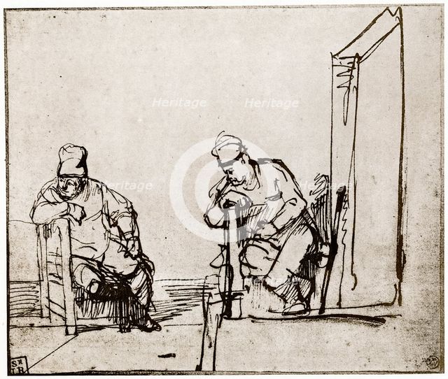 'Two Men Seated at a Doorway', 1913.Artist: Rembrandt Harmensz van Rijn    