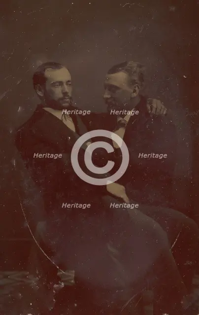 Two Men Seated, One in the Other's Lap, with Their Hands in Suggestive Positions, 1880s. Creator: Unknown.