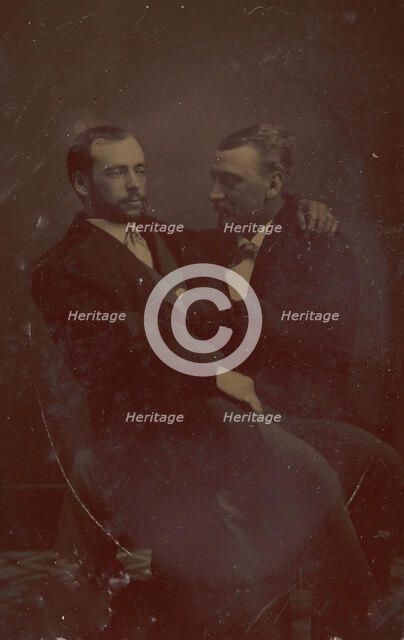 Two Men Seated, One in the Other's Lap, with Their Hands in Suggestive Positions, 1880s. Creator: Unknown.