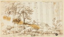 Two Men Seated under Tree on Hillside, n.d. Creator: Unknown