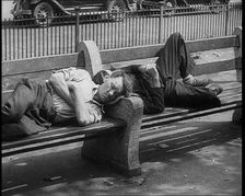 Two Men Sleeping on Benches, 1933. Creator: British Pathe Ltd
