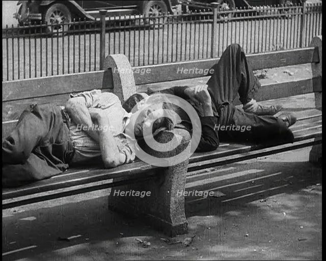 Two Men Sleeping on Benches, 1933. Creator: British Pathe Ltd.
