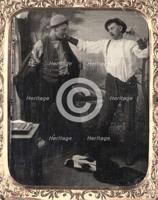 Two Men Staging a Fight in a Studio, c. 1860. Creator: Unidentified Photographer.