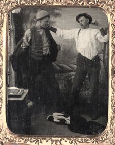 Two Men Staging a Fight in a Studio, c. 1860. Creator: Unidentified Photographer