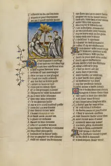 Two Messengers from the God of Love Delivering a Letter to Venus; Roman de la Rose, about 1405. Creator: Unknown