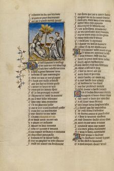 Two Messengers from the God of Love Delivering a Letter to Venus; Roman de la Rose, about 1405. Creator: Unknown
