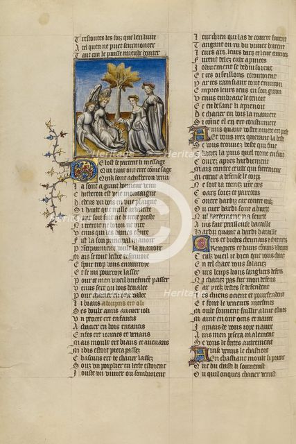 Two Messengers from the God of Love Delivering a Letter to Venus; Roman de la Rose, about 1405. Creator: Unknown.