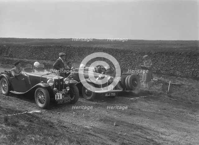 Two MG Magnettes and a Hillman Aero Minx at the Sunbac Inter-Club Team Trial, 1935. Artist: Bill Brunell.