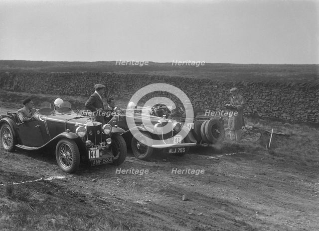 Two MG Magnettes and a Hillman Aero Minx at the Sunbac Inter-Club Team Trial, 1935. Artist: Bill Brunell.