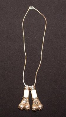Two Miniature Bone Trumpets on a Chain, 18th century. Creator: Unknown