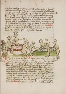 Two Monkeys Leading a Chained Man before a Crowned Monkey..., third quarter of 15th century. Creator: Unknown