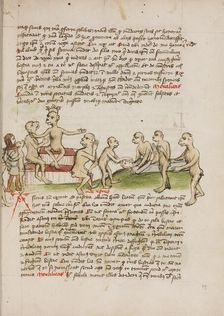 Two Monkeys Leading a Chained Man before a Crowned Monkey..., third quarter of 15th century. Creator: Unknown