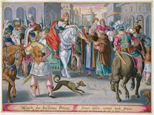 Two monks present silkworms smuggled from China to the Byzantine Emperor Justinian, 6th century