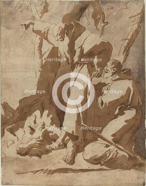 Two Monks with a Prostrate Man, c. 1725. Creator: Giovanni Battista Tiepolo.