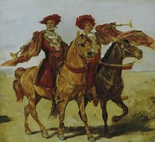 Two mounted fanfarers, 1879. Creator: Hans Makart