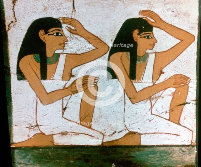 'Two Mourners', detail of the decoration of a sarcophagus of The Lady of Madja, 18th Dynasty. Artist: Unknown