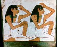 Two Mourners detail of the decoration of a sarcophagus of The Lady of Madja, 18th Dynasty