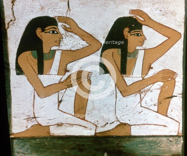 'Two Mourners', detail of the decoration of a sarcophagus of The Lady of Madja, 18th Dynasty. Artist: Unknown