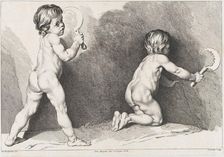 Two nude children standing; from New Book of Children, 1720-60. Creator: Pierre Alexandre Aveline