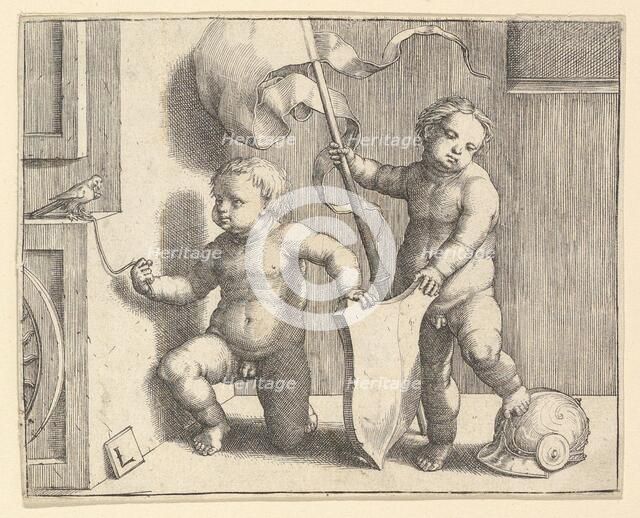 Two Nude Children Supporting a Blank Shield, ca. 1510. Creator: Lucas van Leyden.