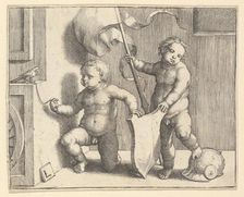 Two Nude Children Supporting a Blank Shield, ca. 1510. Creator: Lucas van Leyden