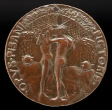 Two Nude Men Carrying Baskets with Olive Branches [reverse], c. 1443. Creator: Pisanello