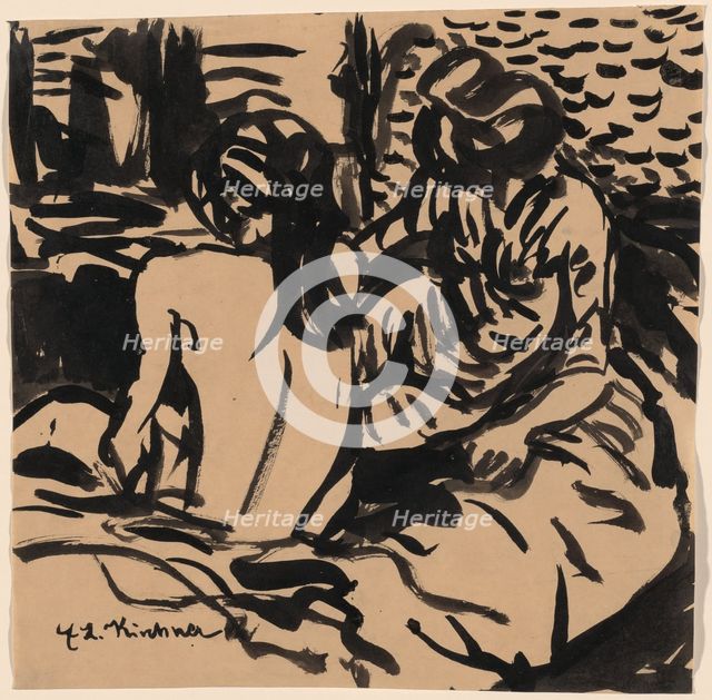 Two Nudes on a Bed (Isabella and a Younger Girl), c. 1906. Creator: Ernst Kirchner.