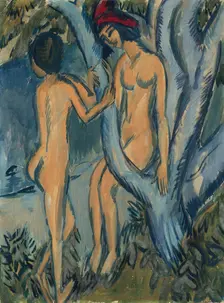 Two Nudes by a Tree, Fehmarn, 1912-1913