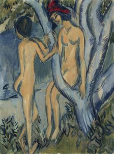 Two Nudes by a Tree, Fehmarn, 1912-1913