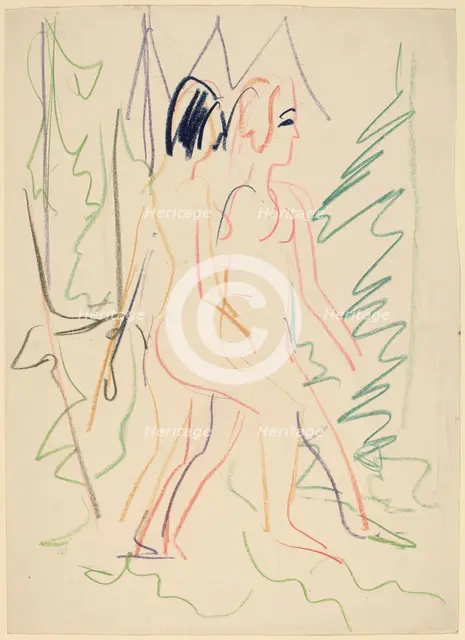 Two Nudes in a Forest, 1925. Creator: Ernst Kirchner.