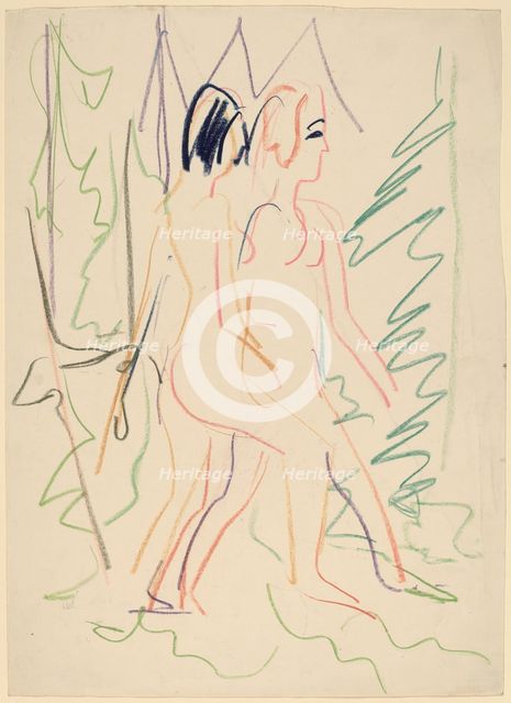 Two Nudes in a Forest, 1925. Creator: Ernst Kirchner.